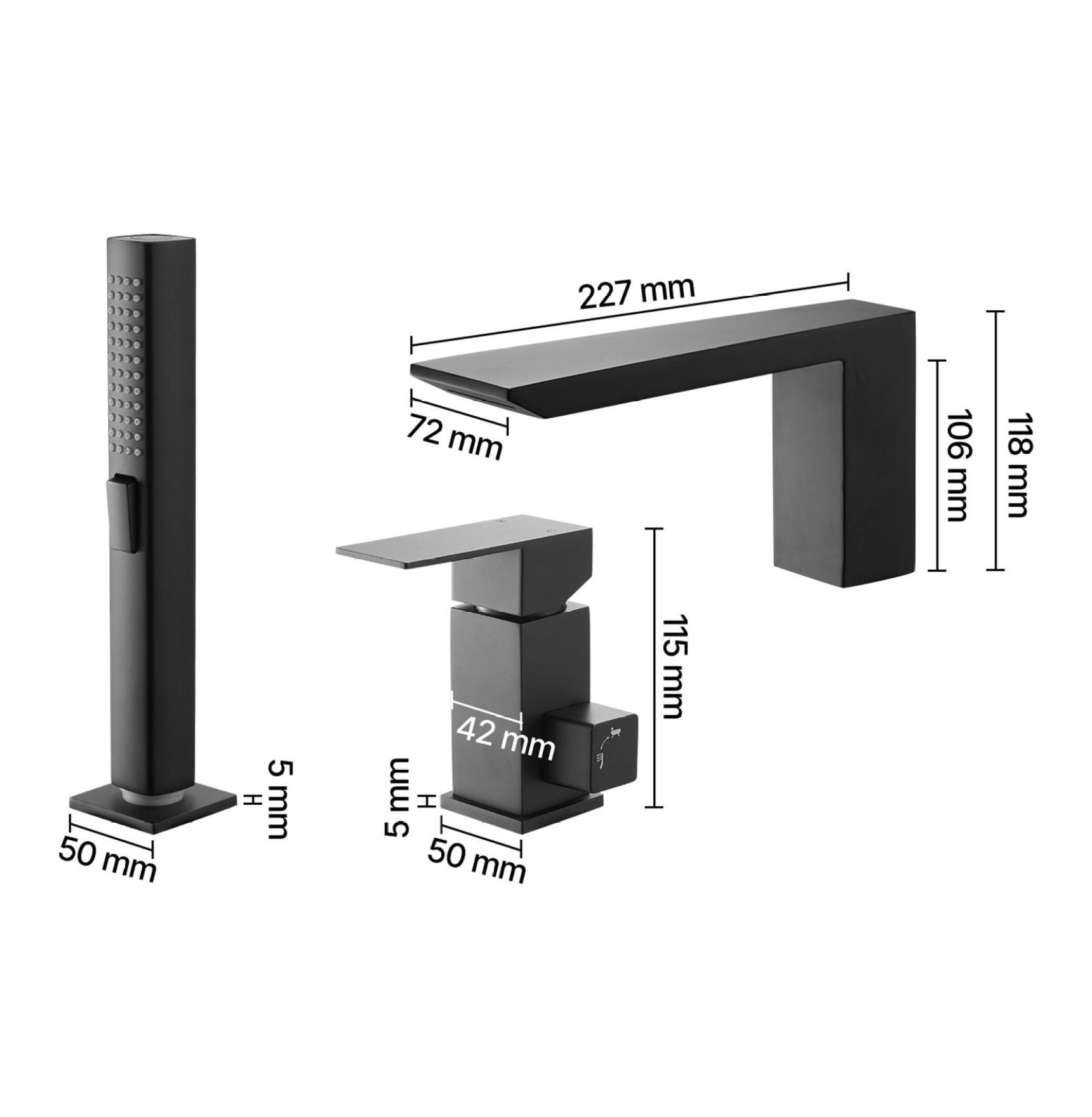 Roman Tub Faucet 3 Hole, Waterfall Bathtub Faucet with Shower, Matte Black Tub Spout, Stainless Steel Roman Faucets for Bath, Pet Washing, Adult Bathing