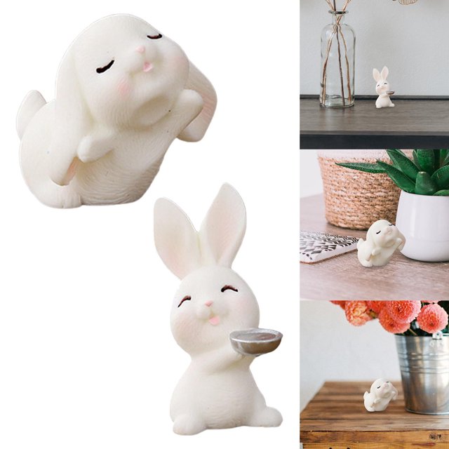 2 uds. Estatuillas de conejo microcosmo estatua encantadora escultura paisaje artesanal para la ventana de la sala de estar del hogar Estilo Estilo F Macarena Figuras de conejo