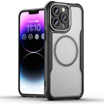 SaniMore Case for iPhone 14 Pro, Carbon Fibre Camera Protection Heavy Duty Drop Resistant Soft Shockproof Compatible with Mag-Safe Wireless Charging Magnetic Shell, Black