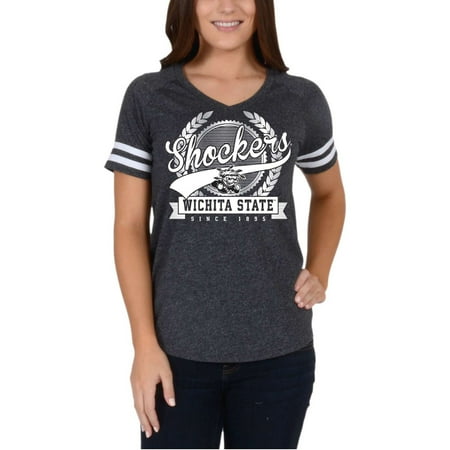- Women's Black Wichita State Shockers Laurel Script V-Neck T-Shirt