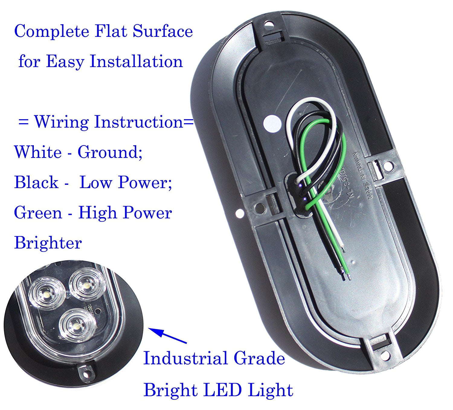 White 6" Oval LED Light Waterproof Surface Mount Backup Reverse for Truck Trailer Tractor Jeep Flat Base DOT SAE Approved