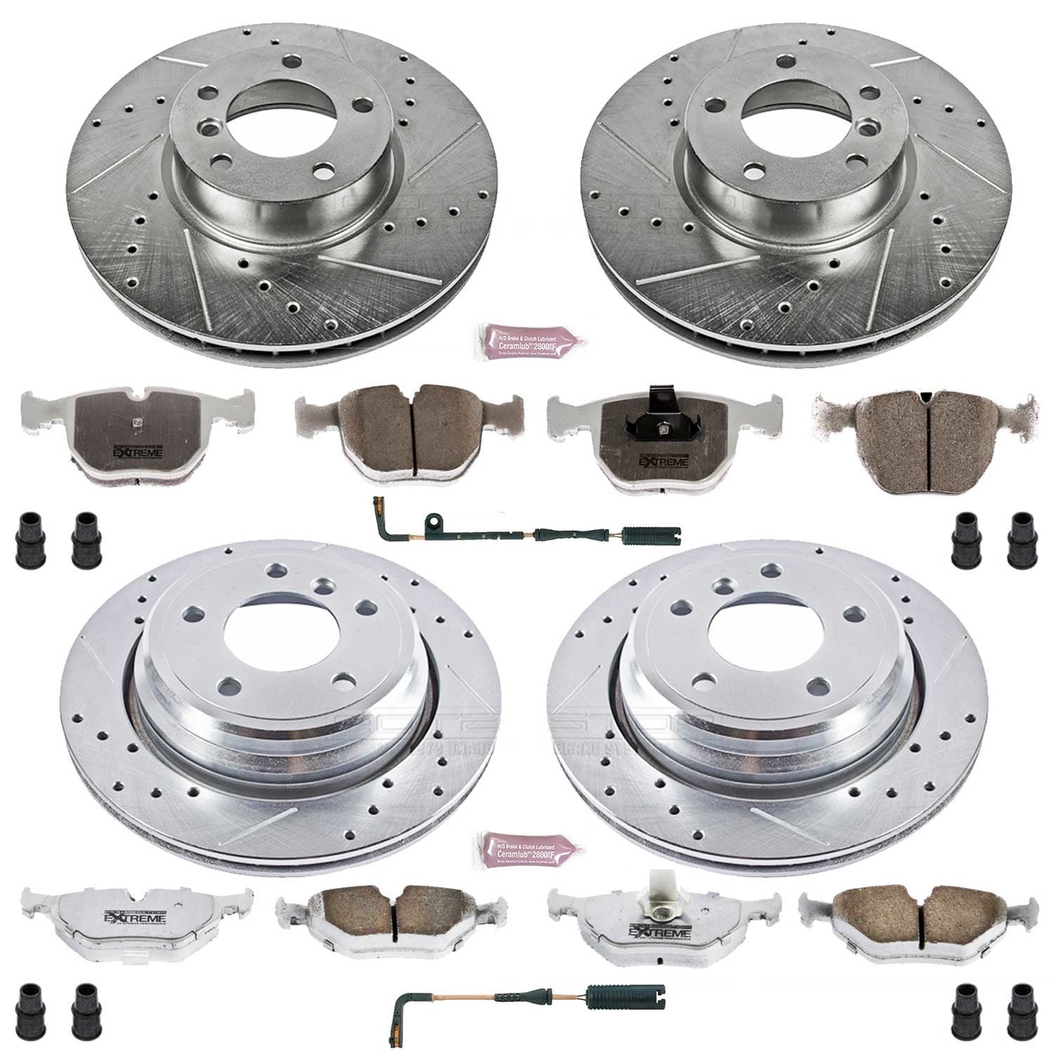 PowerStop Front and Rear Z26 Street Warrior Carbon-Fiber Ceramic Brake Pad and Drilled and Slotted Rotor Kit Fits: BMW Select Models K945-26