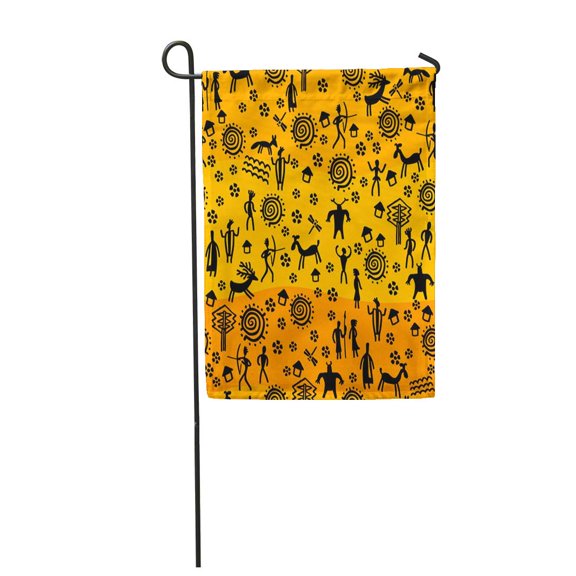 SIDONKU Orange Aboriginal Hunting Petroglyphs Pattern Tribal Abstract Abstraction Ancient Archaeology Garden Flag Decorative Flag House Banner 12x18 inch