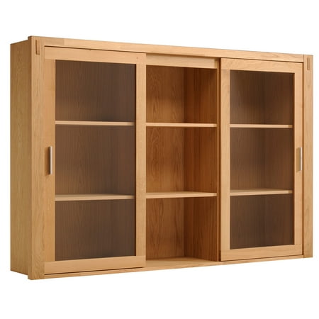 - Adam Solid Oak 2 Glass Door Hutch Top with Shelves