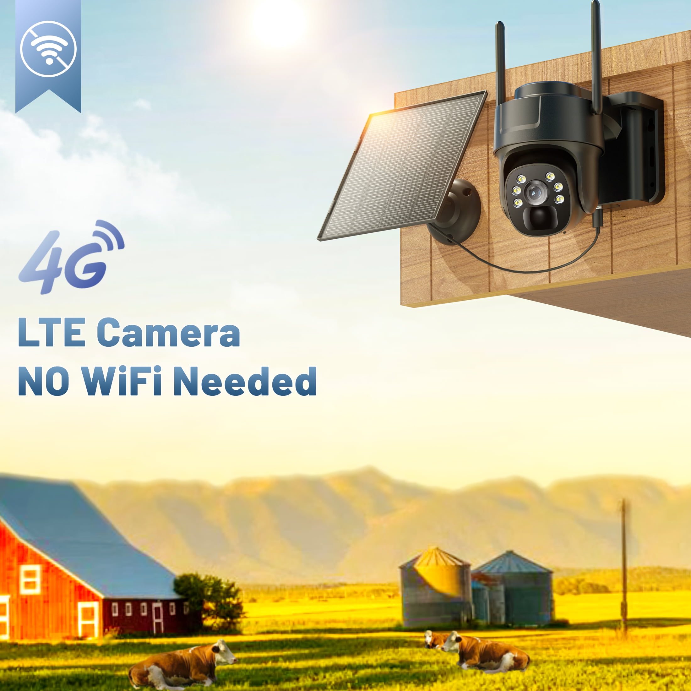 Runofast 4G LTE Cellular Solar Security Camera With Virtual SIM Card, 2K No WiFi Security Cameras Wireless Outdoor