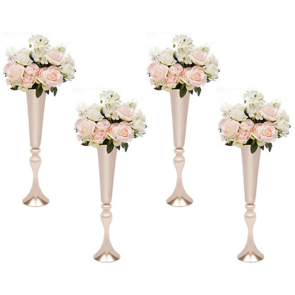 For Wedding Centerpieces 4 Pieces Luxury Modern Metal Trumpet Gold Flower Vases Gold