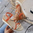 thumbnail image 4 of Modstep Bohemian Wedge Sandals for Women Wide Width Elastic Ankle Strap Slides Summer Platform Woven Beach Walking Shoes Orange 9, 4 of 7