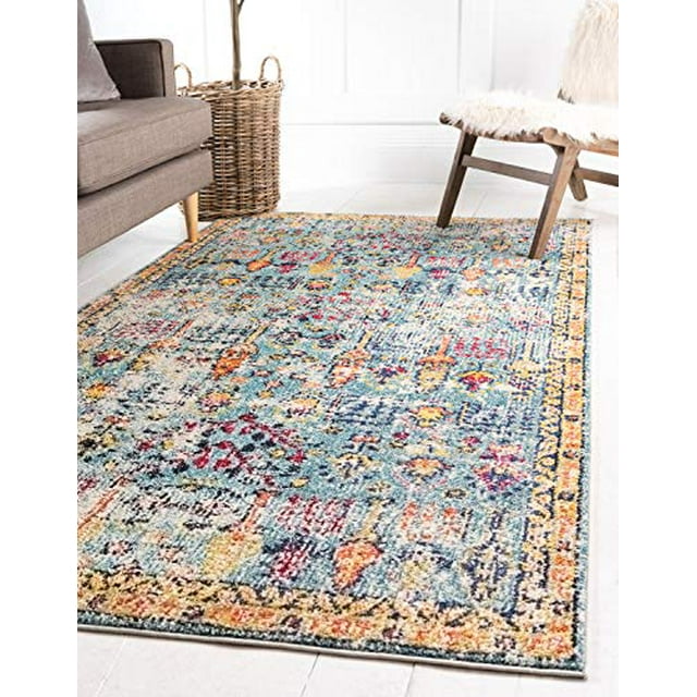 Unique Loom Monterey Collection Vintage Bohemian Inspired with Distressed Tribal Design Area Rug, 5 x 8 ft, Blue/Yellow