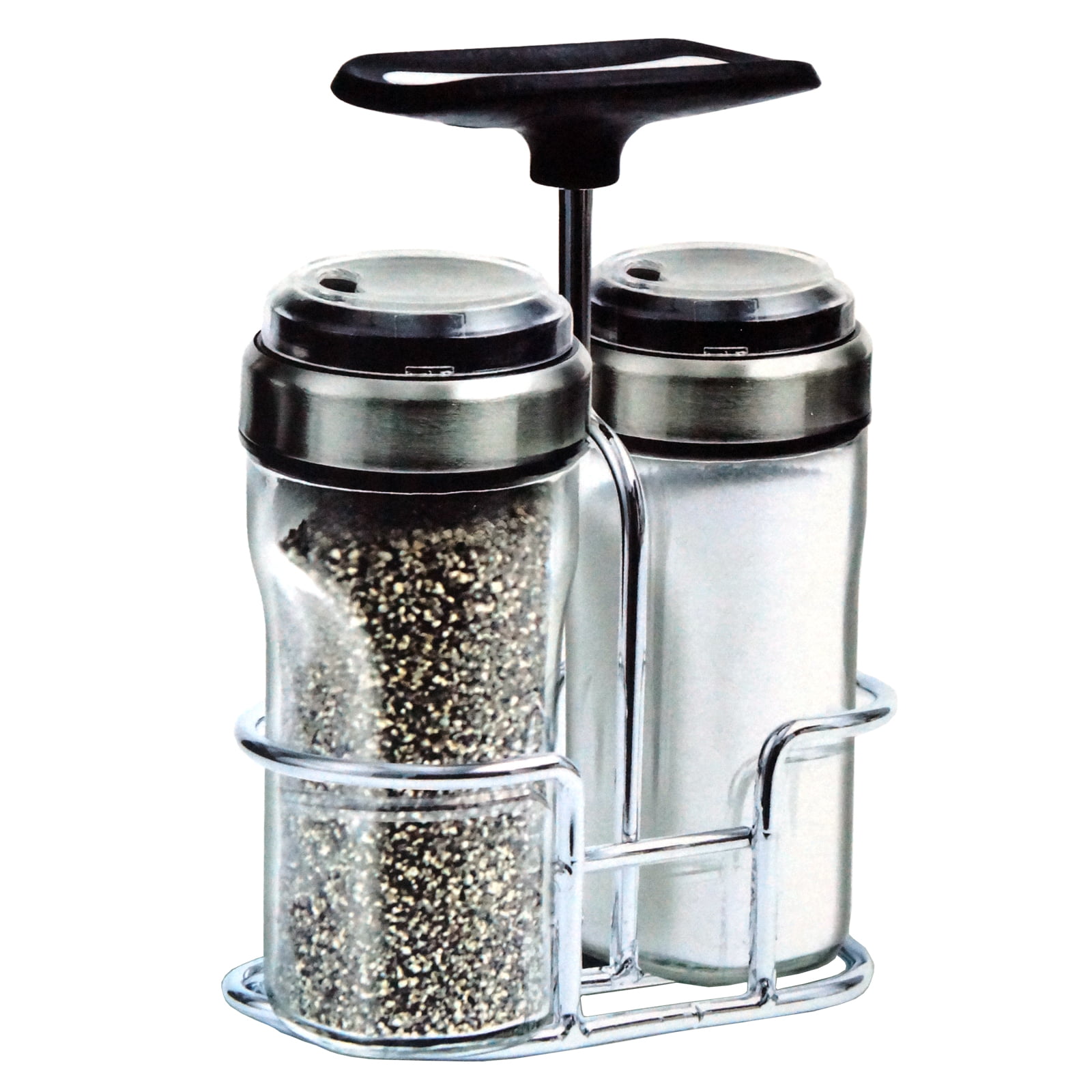 Salt Pepper Glass Shakers Stainless Steel Top Lid & Stand - Sugar Spice Glass Salt And Pepper Shakers With Stainless Steel Tops