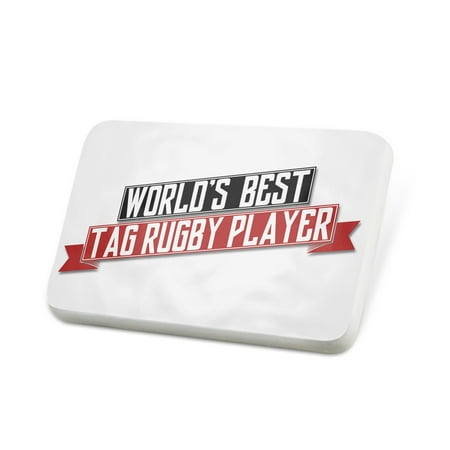 Porcelein Pin Worlds Best Tag Rugby Player Lapel Badge –