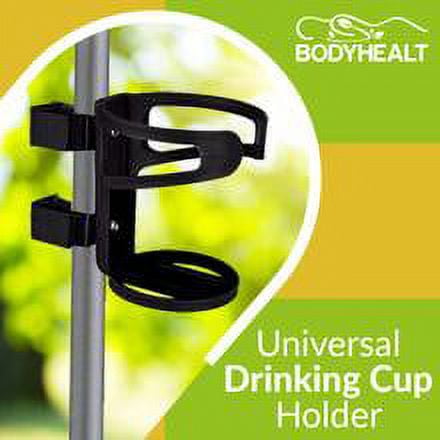 Universal Drinking Cup Holder No Screws Required Adjustable for any kind of Strollers, Walkers, Bicycles, Wheelchairs, Bed railings and even on a Drumset | Drink Walker Cup Holder, Bottle Holder