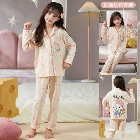 

Sanrio Hello Kitty Cotton Children s Pajamas Anime Kuromi Cinnamoroll Cute Cartoon Spring Autumn Soft Parent Child Sleepwear Set