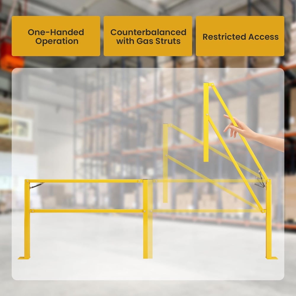 Yeeoy 11.5' Folding Dock Door Gate, Heavy-Duty Industrial Safety Barrier for Dock Doorways, Loading Docks, Warehouses with Gas Strut & Yellow Finish