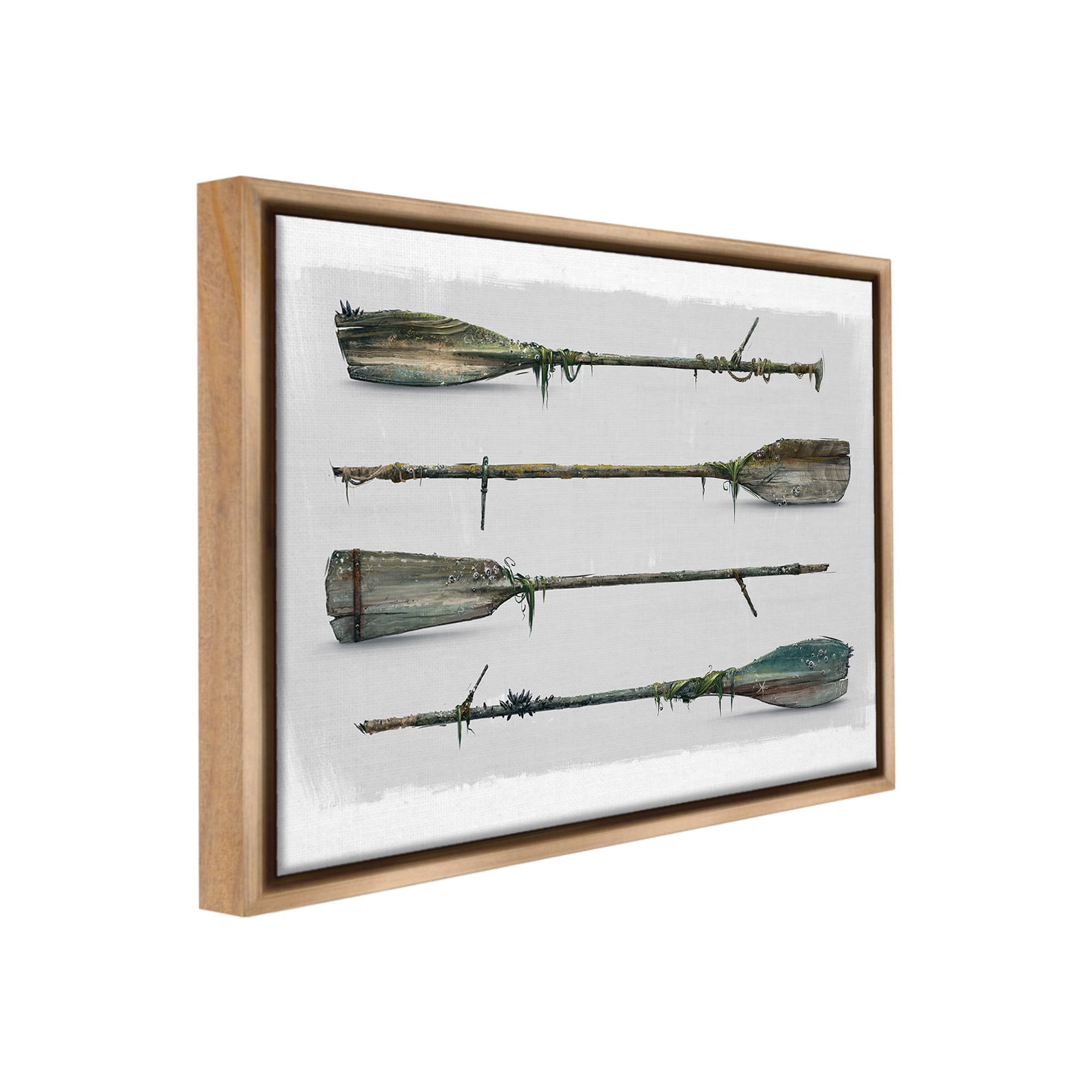 Stupell Industries Vintage Nautical Boat Oars Transportation Painting Brown Floater Framed Canvas Art Print Wall Art, 21 x 17