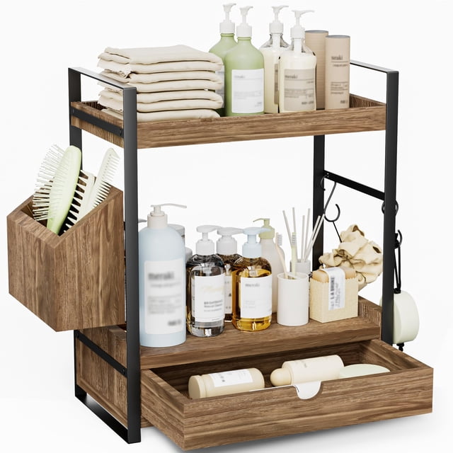 Organizador de baño Aollewoiti de madera de 2 niveles con cajón