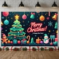 thumbnail image 3 of Neon Light Christmas Banner Christmas Tree Merry Christmas Display Colorful Ornaments Snowflake Pattern Xmas Backdrop for Christmas Party New Year Celebration Holiday Gathering, 3 of 9