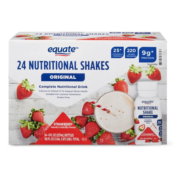 Equate Original Nutritional Shakes, Strawberry, 8 Fl Oz, 24 Ct