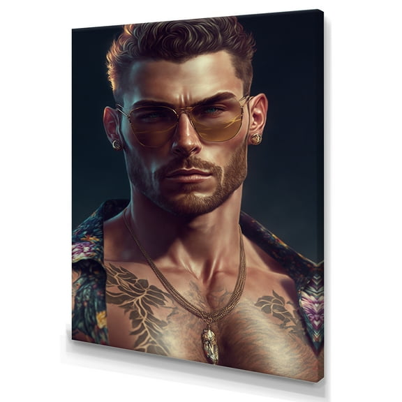 Designart Fashion Muscular Man With Sun Glasses VI Canvas Wall Art
