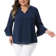 thumbnail image 2 of DARING DIVA Women's Plus 3/4 Bell Sleeve Notch Chiffon Tunic Shirts 1X Navy Blue, 2 of 6