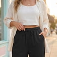 thumbnail image 4 of MLQIDK Pedal Pushers for Women Lounge Pant Dressy Casual High Waisted Knee Length Plus Size Shorts Trendy Summer Linen Capri Pants with Pockets Black 2XL, 4 of 6