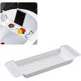 thumbnail image 3 of Stable Placement Expandable Bathtub Tray, Plastic Material, Draining Design, Bathroom Caddy Tub Table (White), 3 of 8