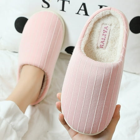 

Slippers Men Winter Warm House Slippers Stripe Soft Non Slip Fleece Plush Home On Shoes Indoor Outdoor Shoes