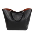 thumbnail image 2 of Black Large Handbag Leather Bucket Bag Shoulder Bag Ladies, 2 of 5
