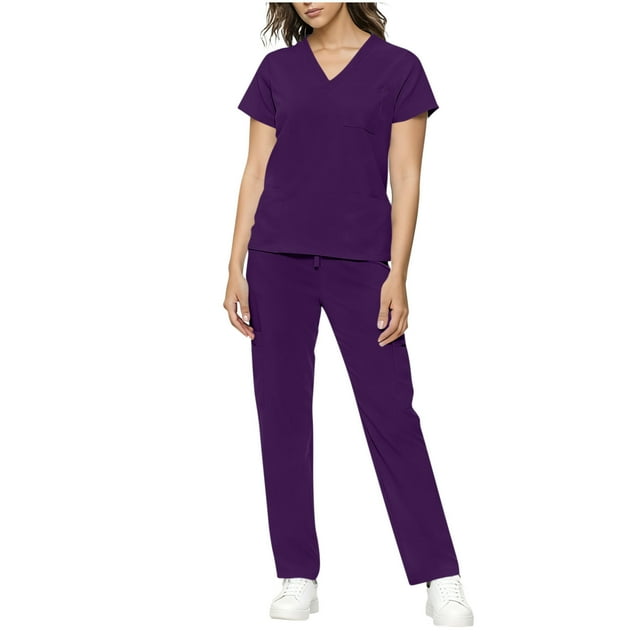 RXMEKW Short Sleeve Dress for Women, Comfortable Nursing Uniform Set with V-Neck and Drawstring Pants