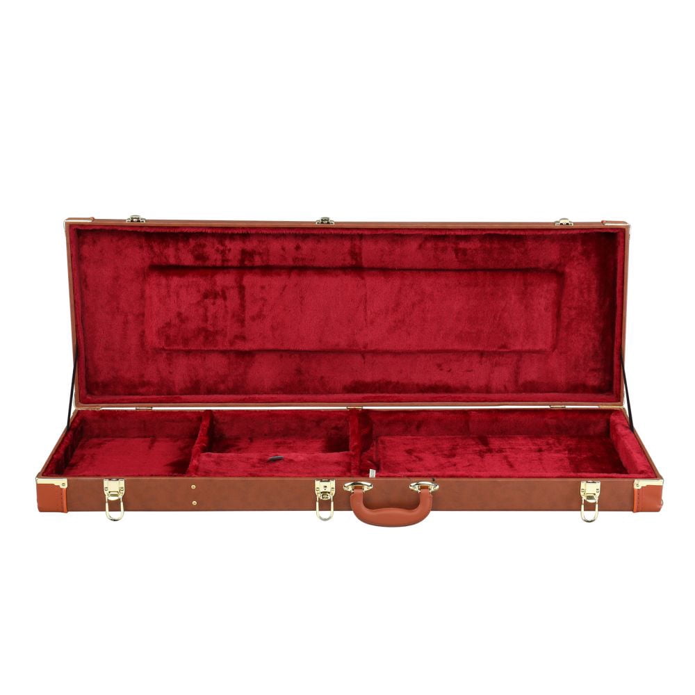 IVV Electric Guitar Hard Case, Rectangle Wooden Standard Electric Guitars Hard-Shell Protective Carrying Case for ST/TL/170 Style/Burning Fire Style Guitars with Lock Latch Padding - Brown