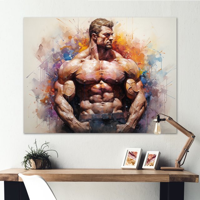 Designart Décoration Murale d'Aérobic et de Musculation, art Mural d'Aérobic et de Musculation, Euphony Musclé de Musculation, Grande Toile Moderne Beige, 40x30 Pouces