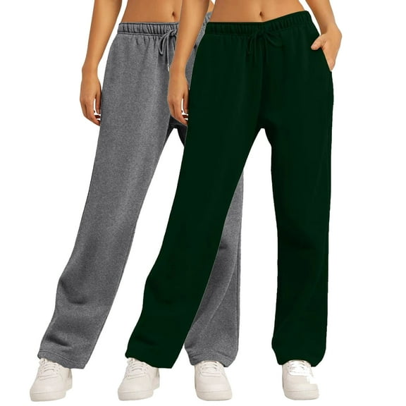 Titcea 2 PC Sweatpants Women Elastic Waisted Drawstring Solid Color Fleece Joggers with Pockets Baggy Casual Sweatpants