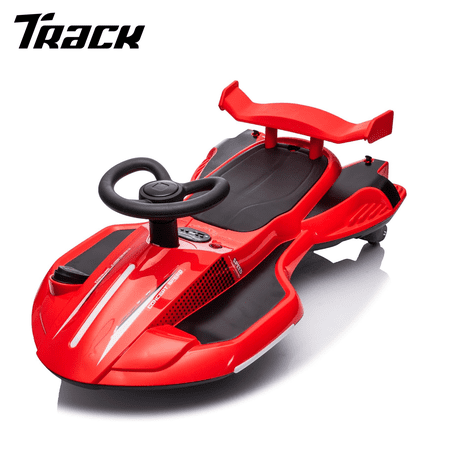 Track 7 12V Ride On Go Kart,Electric 360-Degree Rotation Drift Car, Ride On, 4.35MPH, Pedal Control Spray Design, Music, Bluetooth, Red