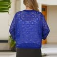thumbnail image 4 of Women's Cardigan Solid Color Lace Knitted Cardigan With A V Neck And Three Quarter Sleeves For Ladies,Blue Women's Cardigan L, 4 of 5