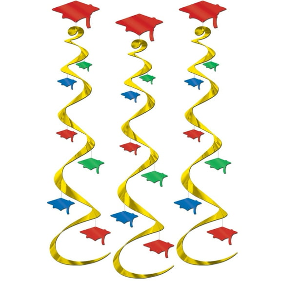Party Central Club Pack of 18 Gold and Red Graduation Cap Swirl Decorations 30"