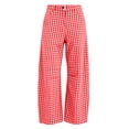 thumbnail image 5 of Vivianyo HD Women's Summer Casual Neutral Gingham Wide Leg Pants, High Waist Plaid Loose Button Zipper Elastic Waist Long Trousers for Women, Women's Red, Sizes S-3XL, 5 of 5