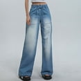 thumbnail image 2 of Women's Loose Straight Jeans for Women - Bell Bottom Jeans for Women Ripped High Waisted Classic Tassels Flared Pants Soft Cropped Jeans,Color:Blue,Size:M, 2 of 5