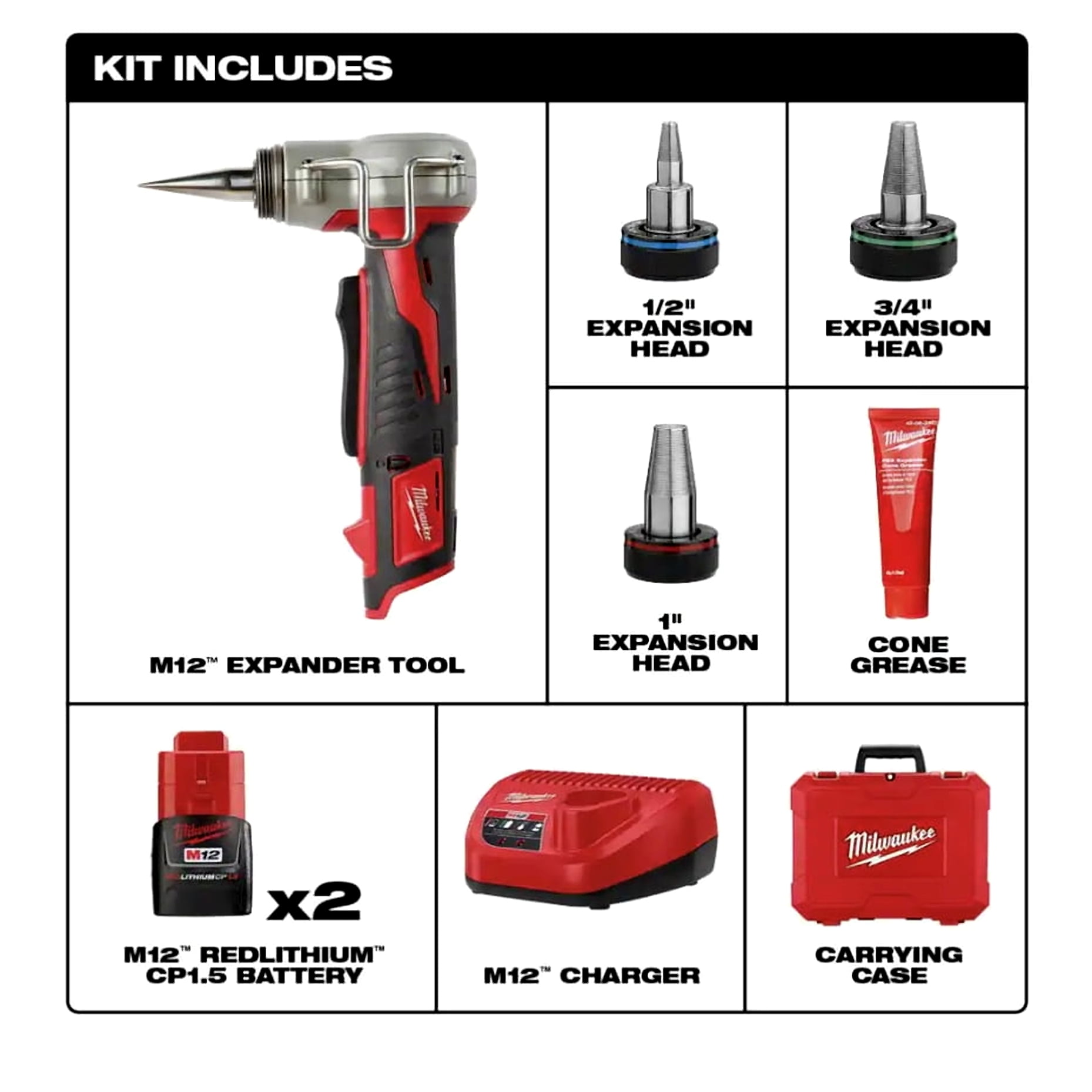 1 Kit, Milwaukee 2474-22 M12 Propex Expansion Tool Kit