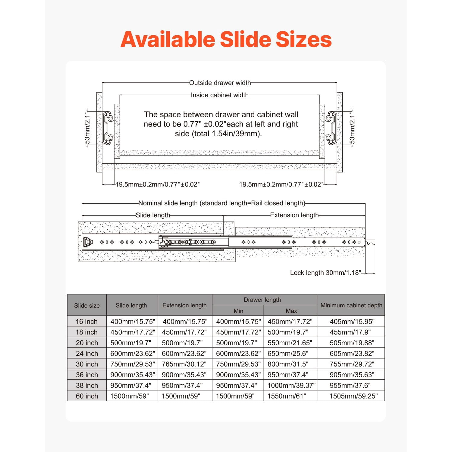 Heavy Duty Drawer Slides 17 Inch 250 lbs Capacity Locking Ball Bearing for Cabinet RV Truck