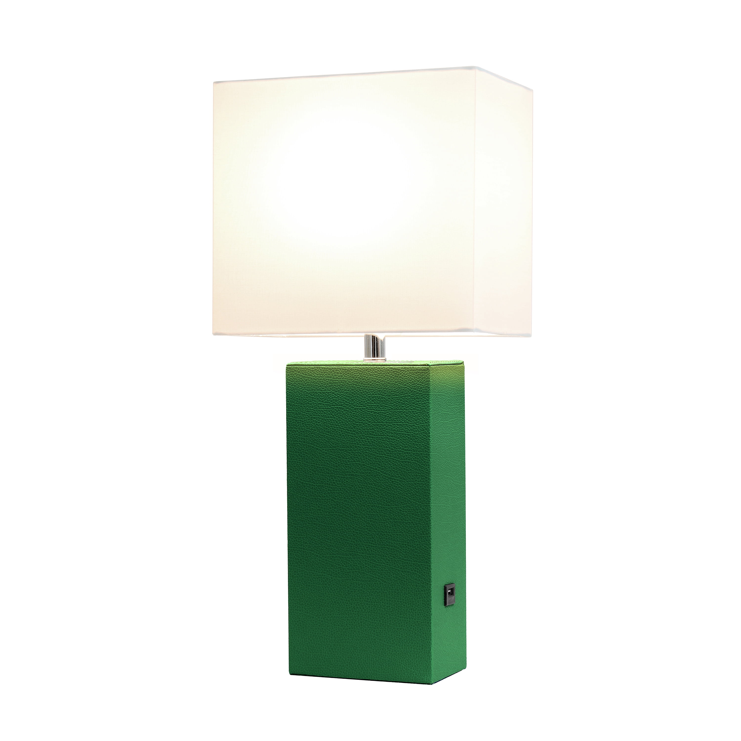 Lalia Home 21" Leather Modern Bedside Table Lamp with USB Port and LED Bulb, Green
