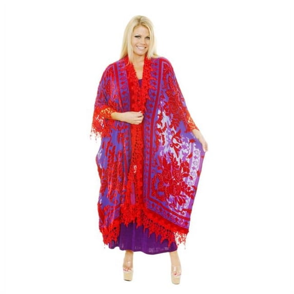 Velvet Beaded Kaftan Shawl, Red