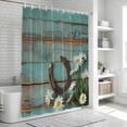 thumbnail image 5 of Polyester Fabric Daisy Flower Shower Curtain, Vintage Horseshoes Farmhouse Wooden Grain Teal Waterproof Bathtub Curtain Bathroom Decor Set with Hooks 36 x 72 Inches, 5 of 6