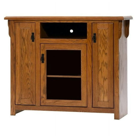 Oak Tall TV Stand with 2 Flat Panel Doors, Classic Bourbon