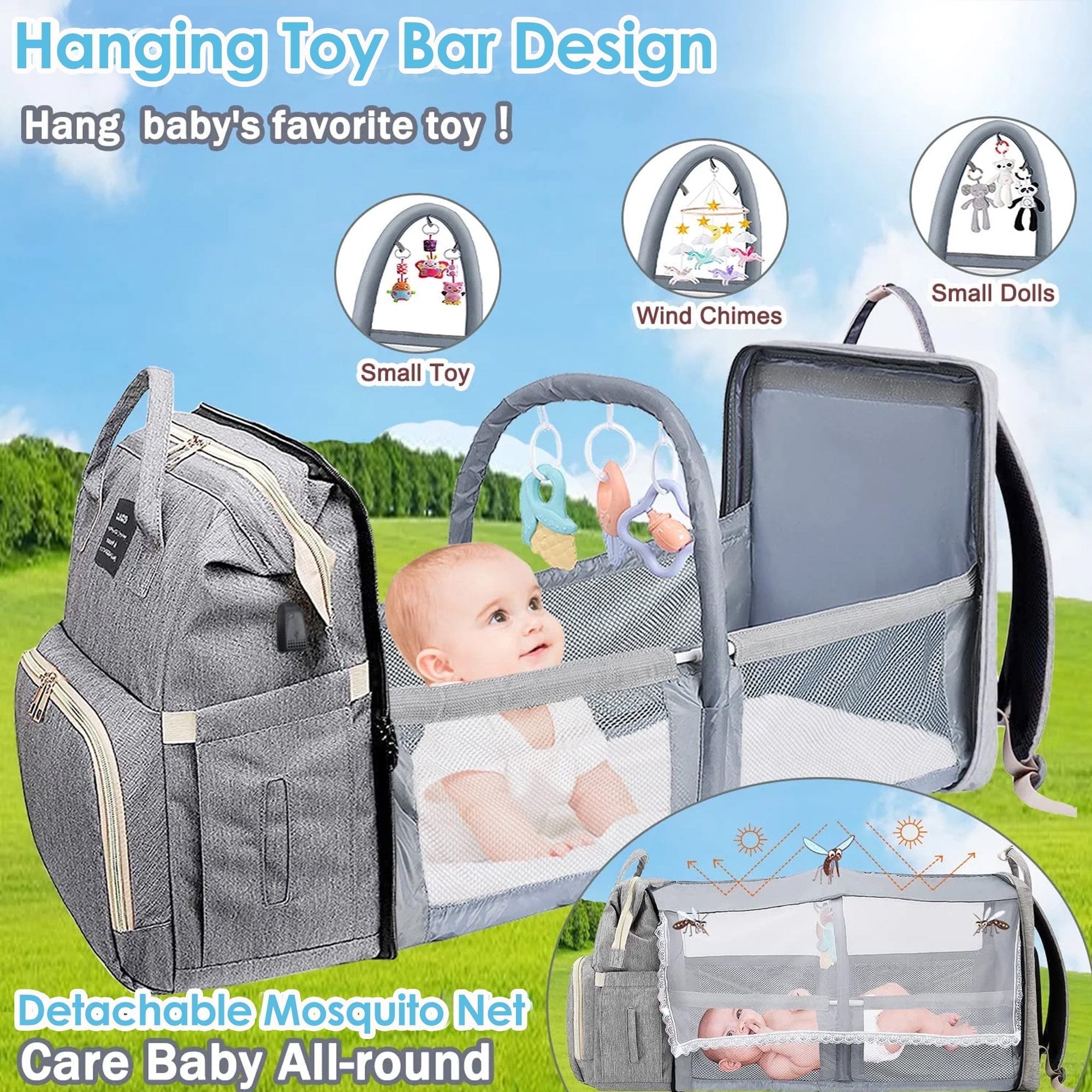 Anoak Baby Diaper Bag Backpack with Changing Station, Large Capacity Baby Bag, Waterproof Travel Backpack with USB Charging Port, Stroller Straps , Baby Shower Gifts