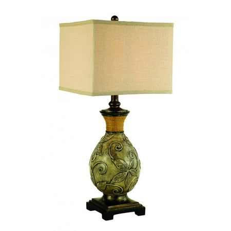 One Light White Wash Patina, Bronze Linen Fabric, Natural Shade Table Lamp