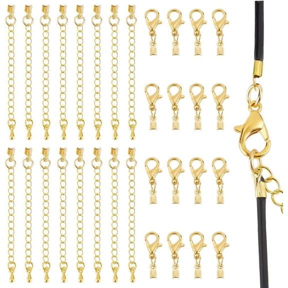 1 Set Brass Chain Extender & Cord End with Alloy Lobster Claw Clasps Golden 20~60mm 60pcs/set