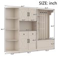thumbnail image 4 of Generic Multifunctional Left/Right Hall Cabinet & Hall Tree 2-in-1, Storage Organizer with 4 Hooks & Shelves, for Entryway Hallway Living Room Kitchen, antique Beige, 4 of 9