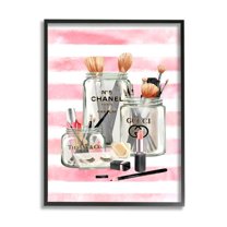 Stupell Industries Fashion Jars and Cosmetic Accessories Pink Stripes Design by Ziwei Li