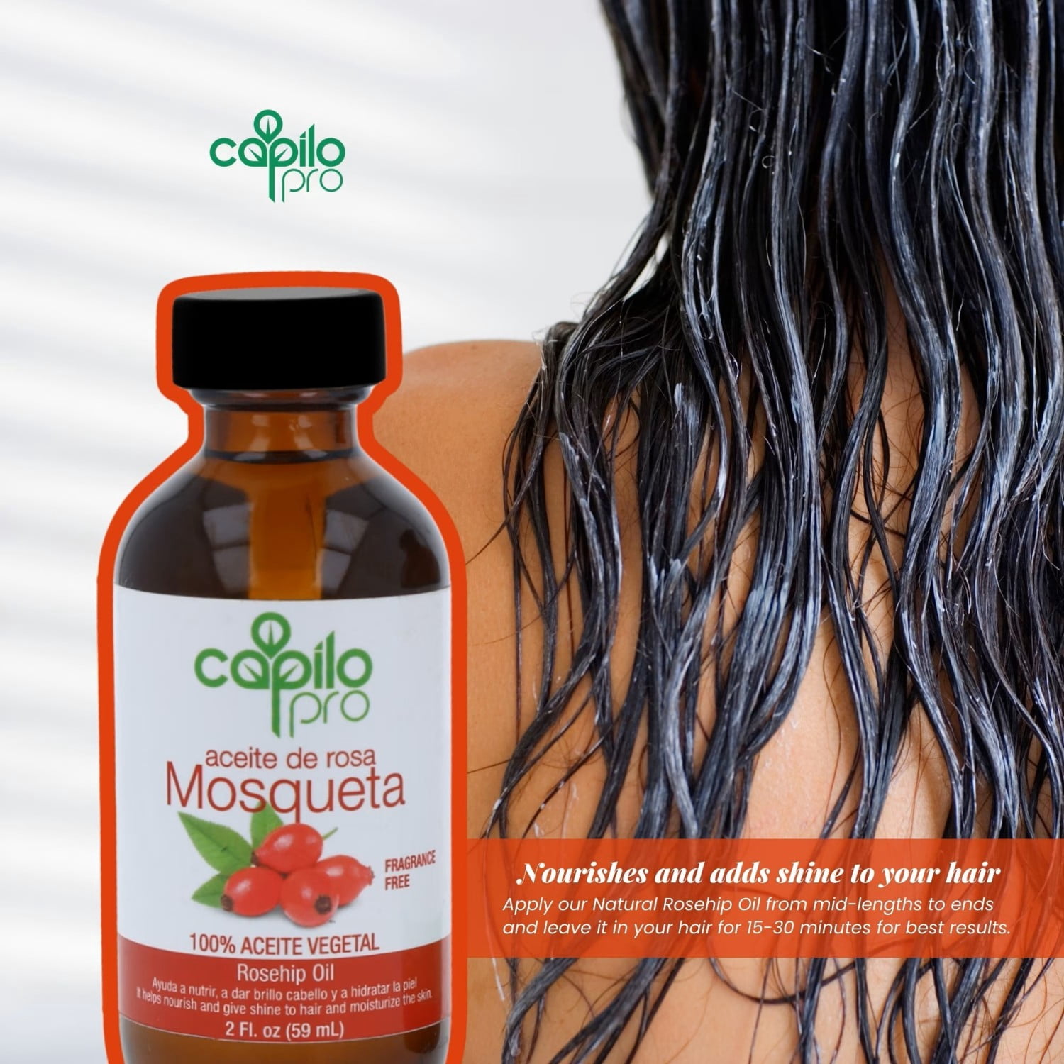(3 pack) Capilo Pro Rose Hip Oil, Hair & Skin Nourishing Treatment, 100% Vegetable Oil, 2 fl oz