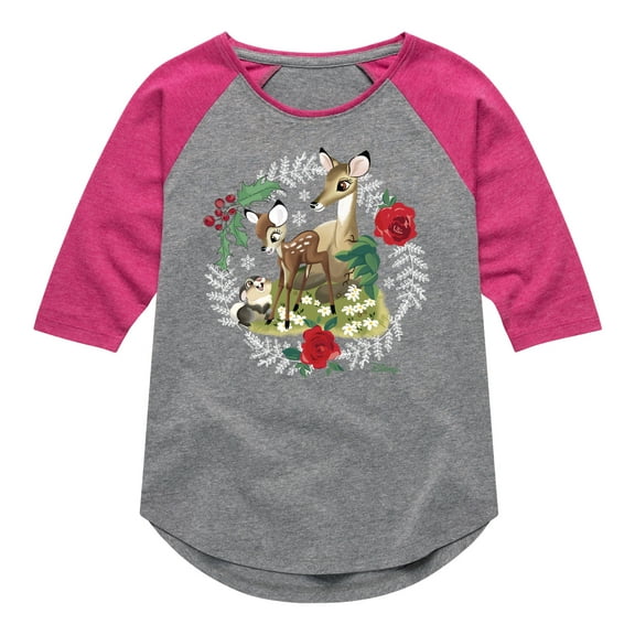 Disney Bambi - Christmas - Family In The Forest - Toddler & Youth Girls Raglan Graphic T-Shirt