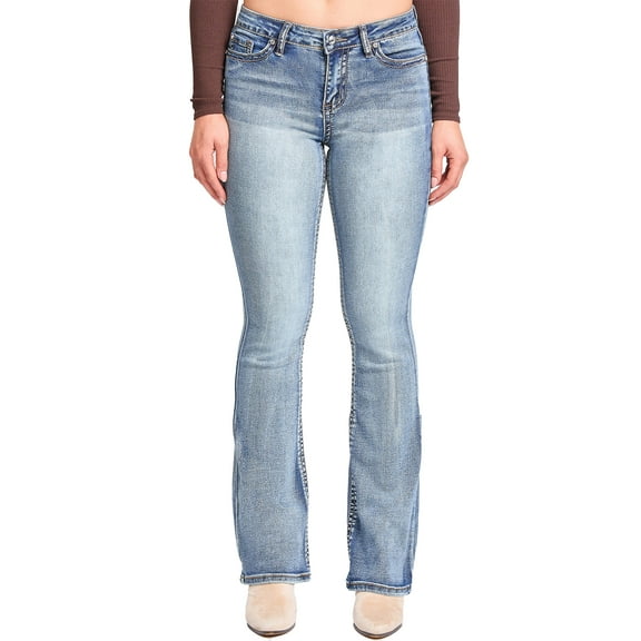 YMI Jeans Women's Heavy Stitch Mid Rise Bootcut Stud Jeans